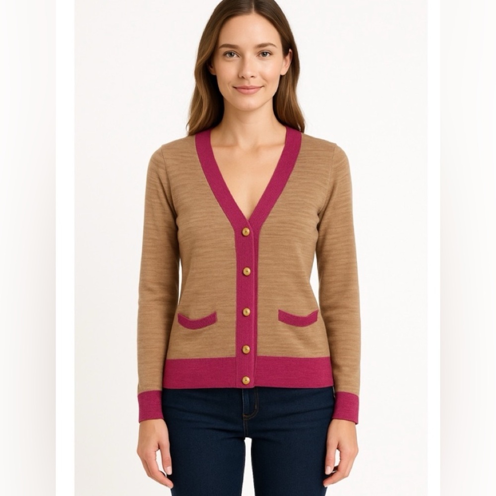 Anthropologie Tan and Pink Women's Cardigan